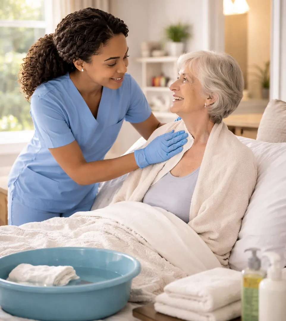 Caregiver supporting an older adult at home